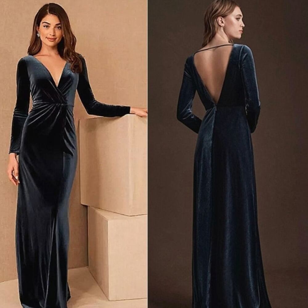 BHLDN Jenny Yoo Ryland Long Sleeve Velvet in French Blue Size 8 NWOT‎
